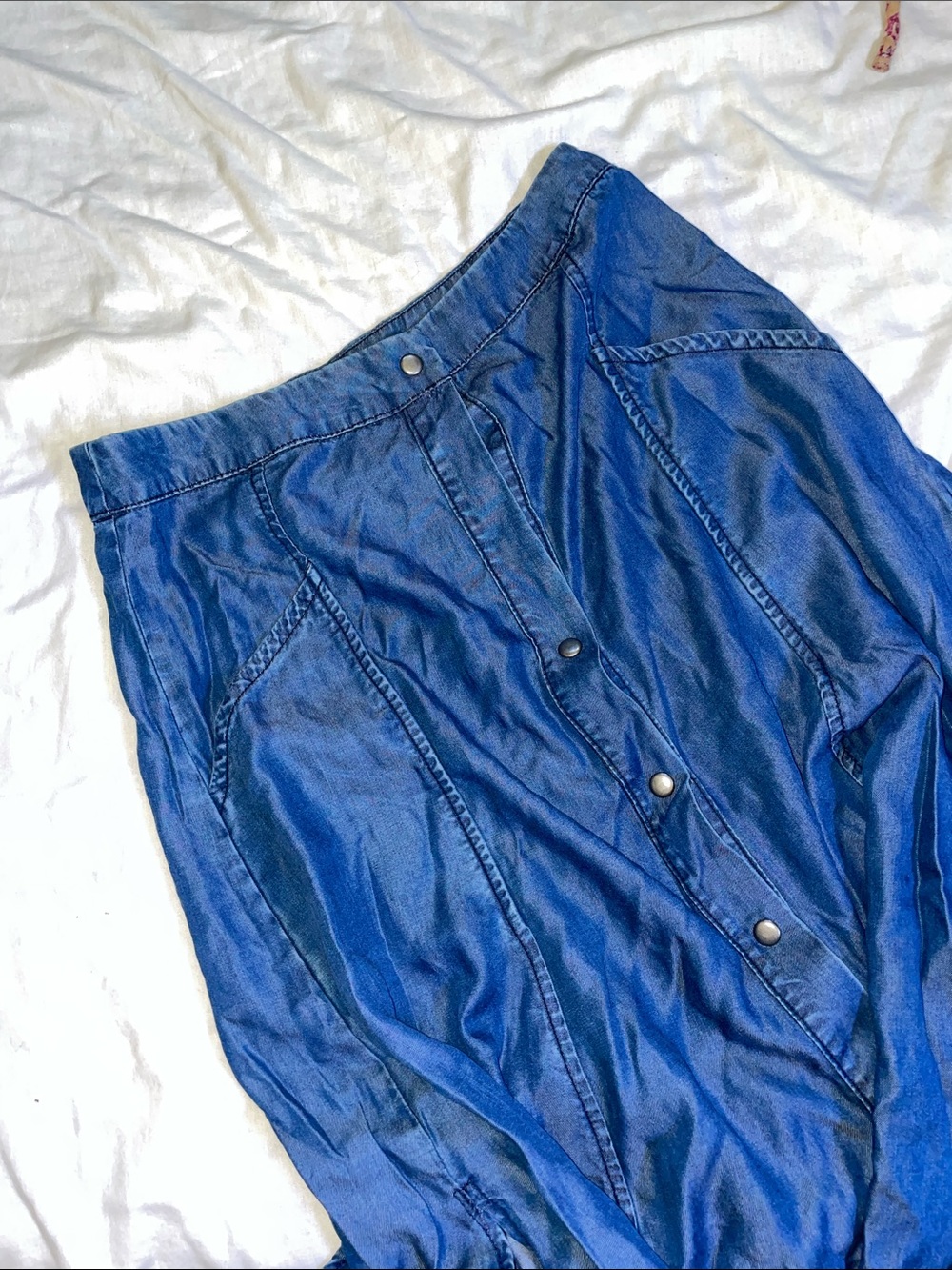Enza Costa Blue Snap-Front Midi Skirt 0